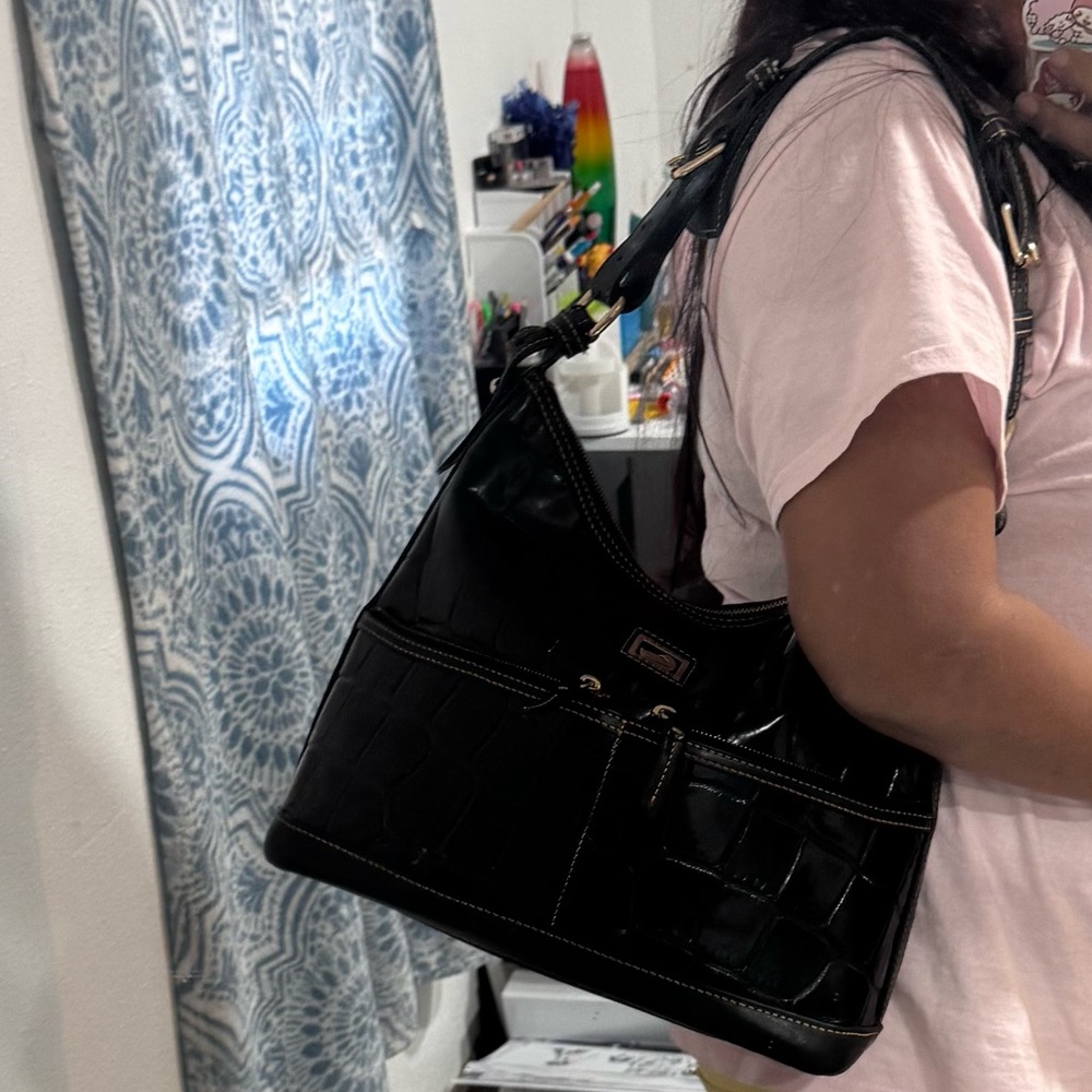 Dooney & Bourke Black Crocodile-Embossed Shoulder Bag - Picture 9 of 14